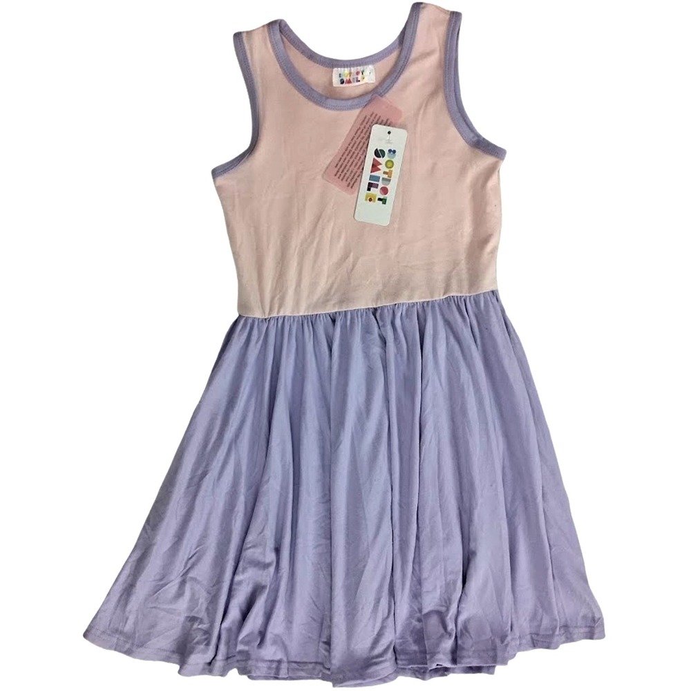 Dot Smile Girls Sz 7 Pink Purple Colorblock Sleeveless Tank Dress Twirl Soft NWT